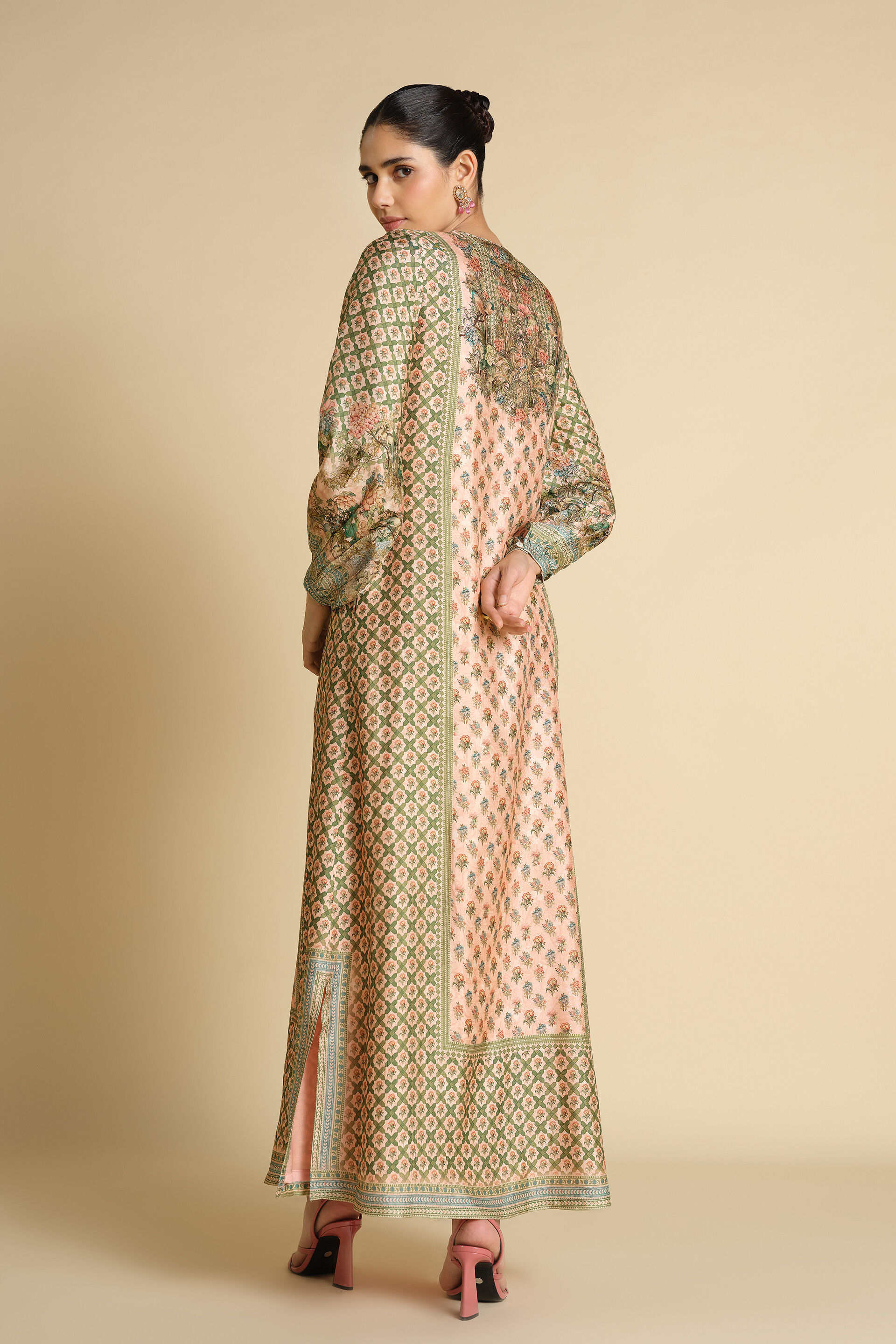 Rhiannon Gota Patti Silk Kaftan - Blush